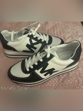 Michael Kors Women's Black and White MK Logo Sneakers